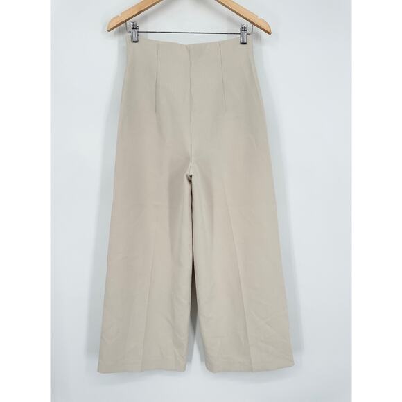 ZARA Super High Waist Wide Leg Pants Cropped Ankle Trouser Culottes, Cream - Picture 5 of 8